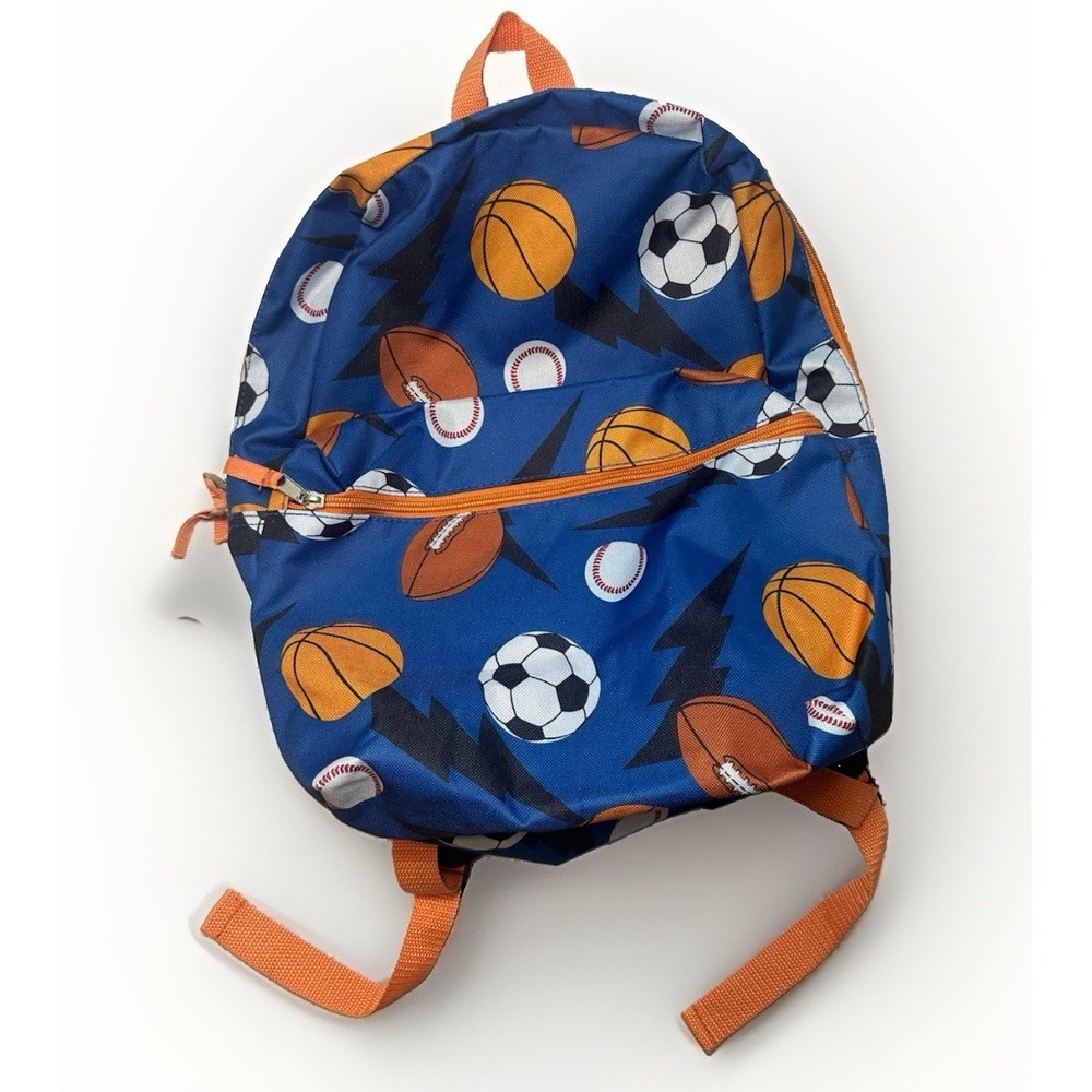 Sports Print Kids Backpack Blue Basketball Soccer Football Baseball School Bag